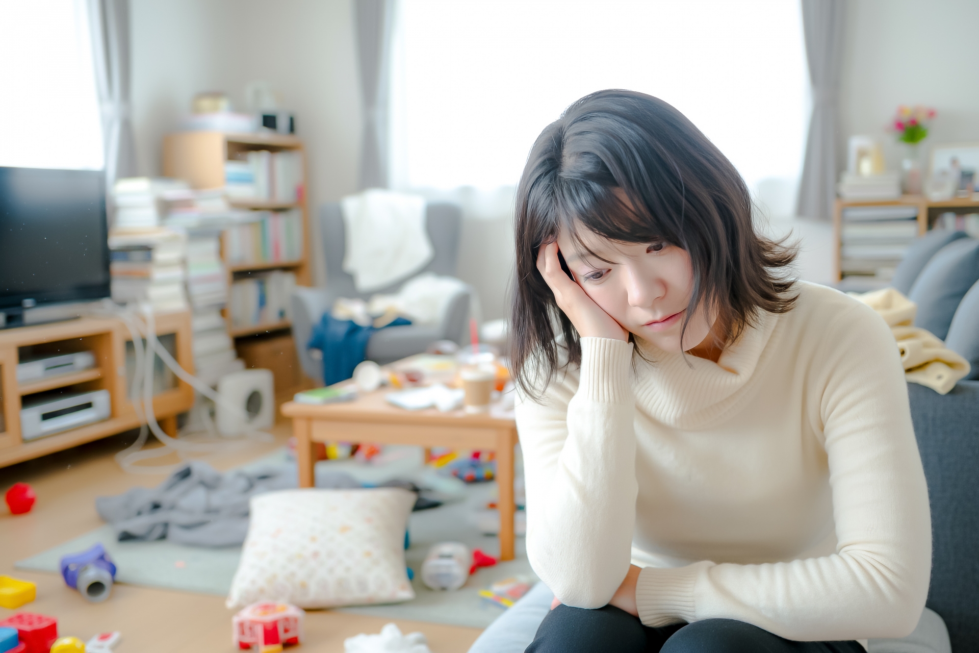 家が汚くて絶望的な女性